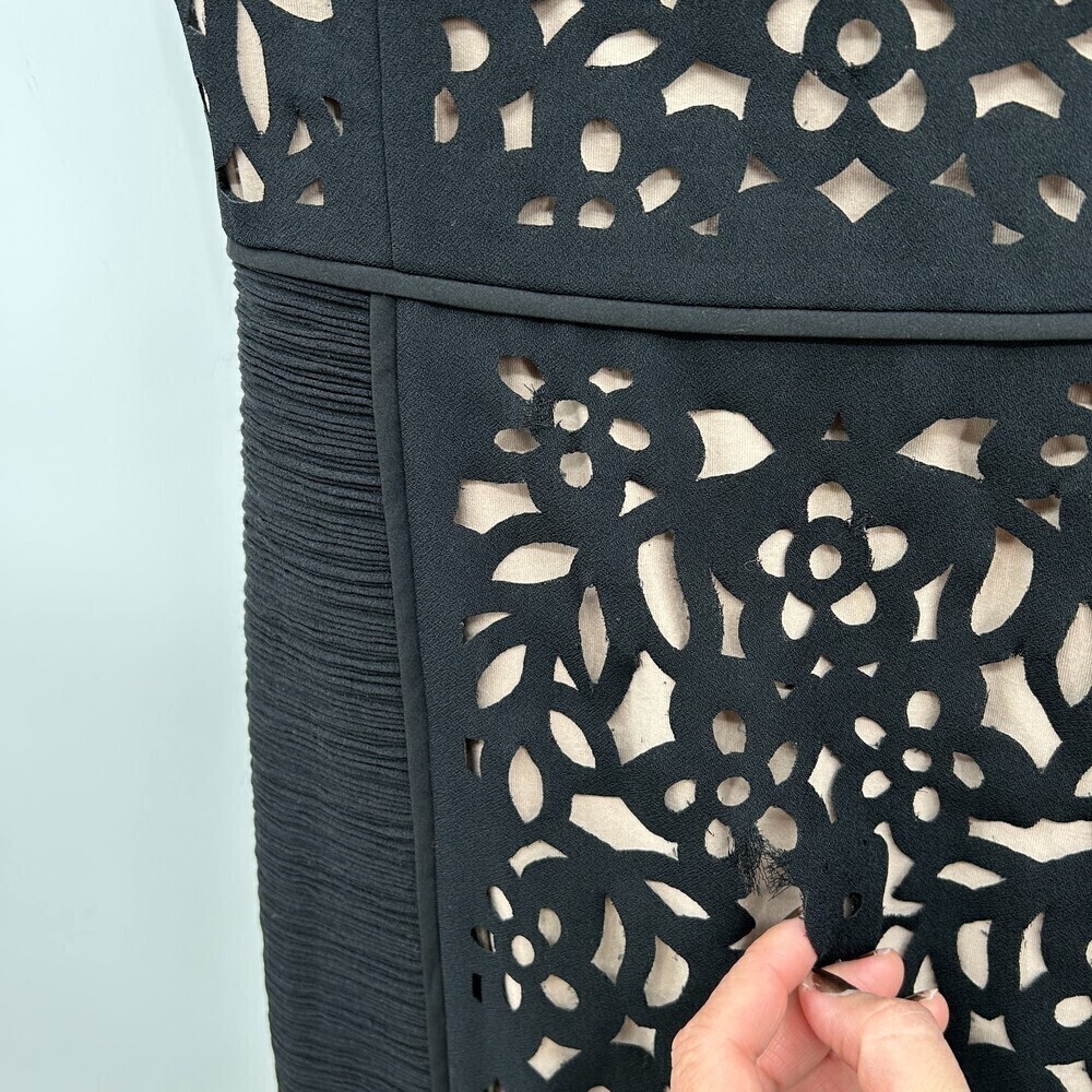 ANTHROPOLOGIE Maeve Black Nude Floral Lasercut Basalt Sheath Dress Office Size 2 - Picture 12 of 13